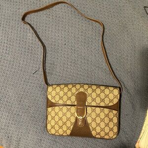 Vintage Gucci GG Monogram Shoulder Bag Beige and Brown Crossbody Bag